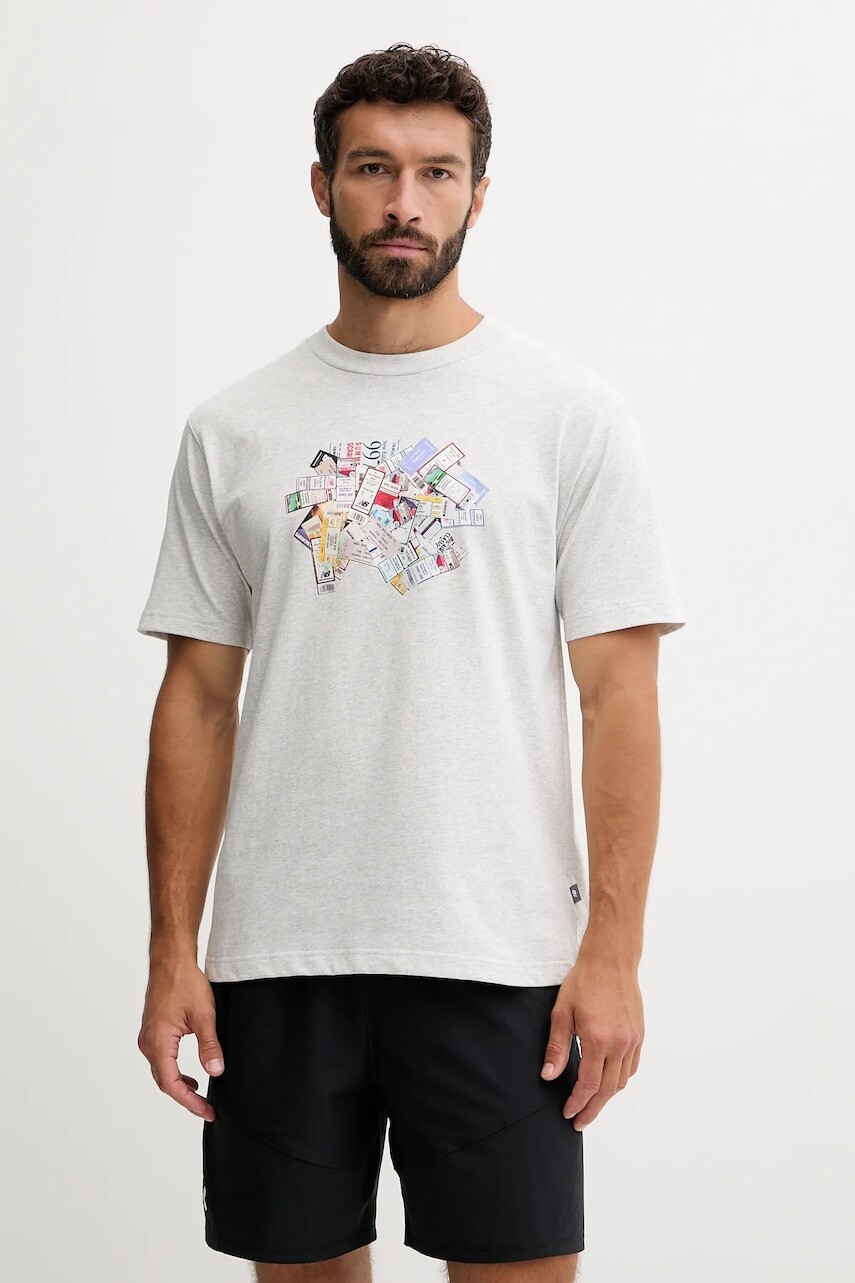 Bavlnené tričko New Balance pánske, šedá farba, vzorované, MT53905AHH