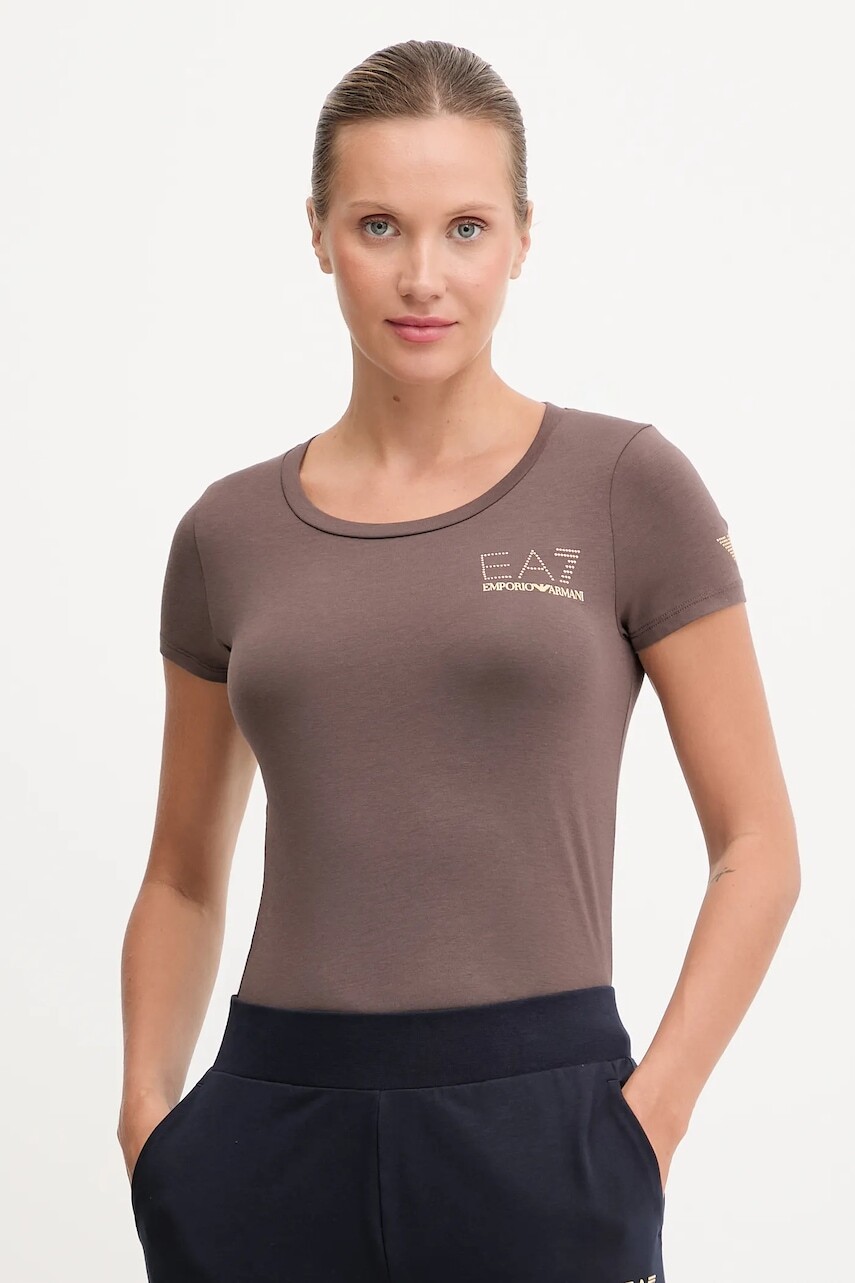 Tričko EA7 Emporio Armani dámske, hnedá farba, TJDQZ.8NTT65