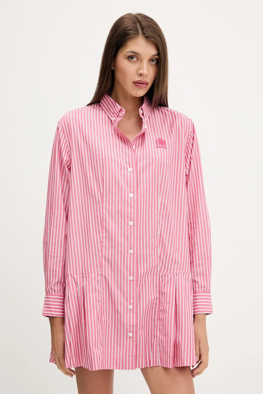 Bavlnené šaty Tommy Jeans ružová farba, mini, áčkový strih, DW0DW21786