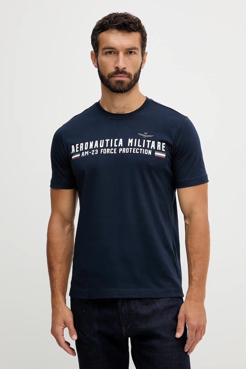 Bavlnené tričko Aeronautica Militare pánske, tmavomodrá farba, s potlačou, TS1942UJ00538