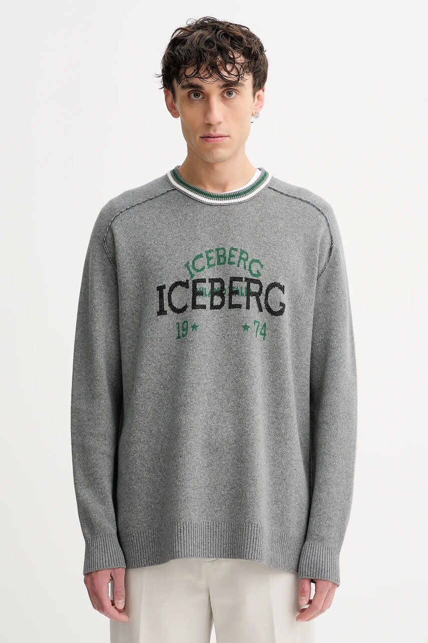 Vlnený sveter Iceberg šedá farba, A018 7469