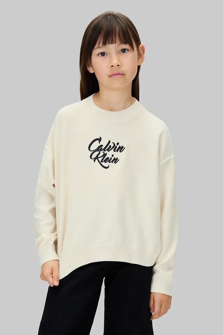 Detský sveter Calvin Klein Jeans béžová farba, ľahký, IG0IG03026