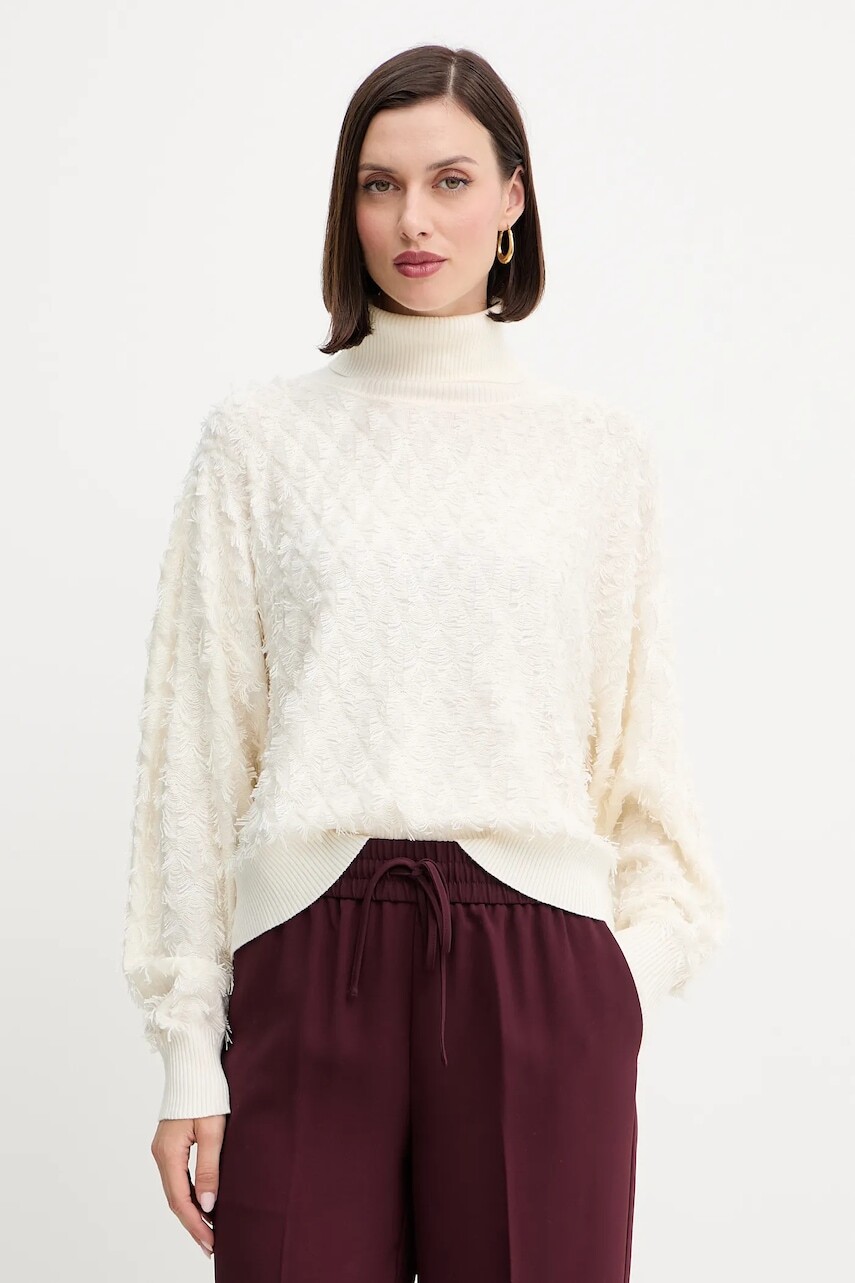 Sveter s prímesou vlny Twinset béžová farba, ľahký, s rolákom, 252AP3200