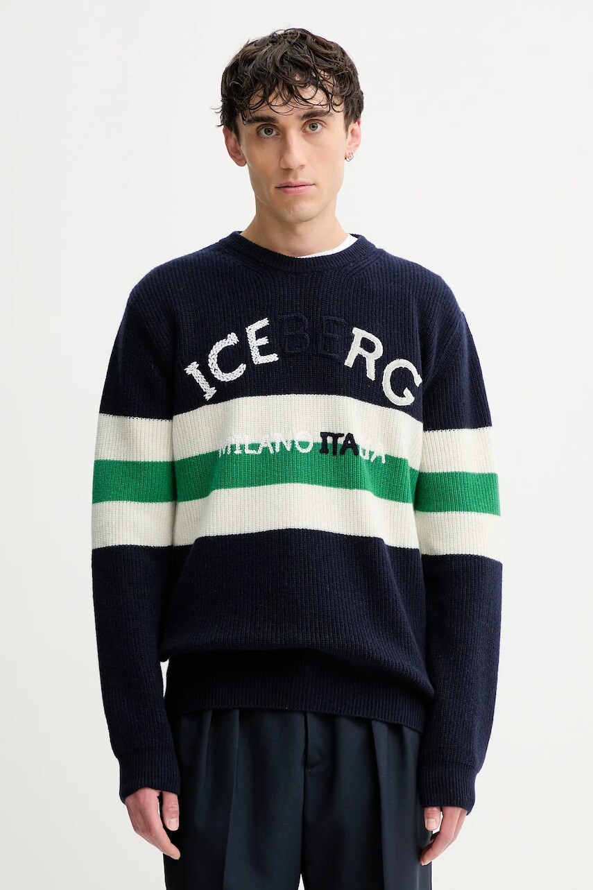 Vlnený sveter Iceberg tmavomodrá farba, A005 7077