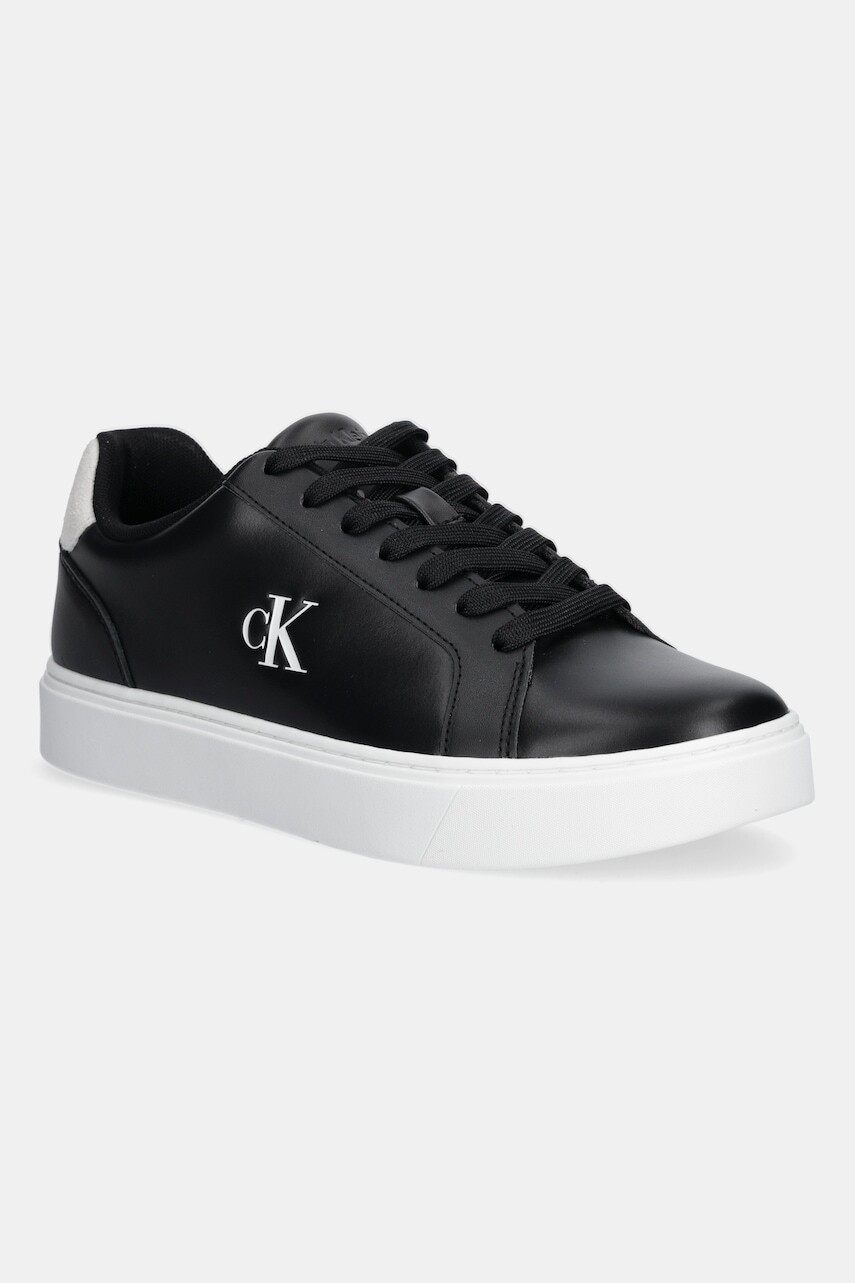 Kožené tenisky Calvin Klein CLASSIC CUPSOLE LACEUP LTH čierna farba, YM0YM01435