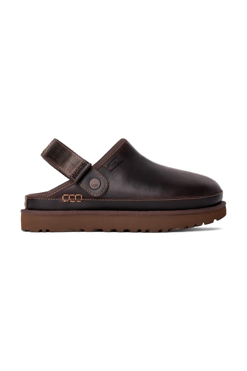 Kožené šľapky UGG Goldenstar Clog Lthr Regen hnedá farba, na platforme, 1167536.IWD