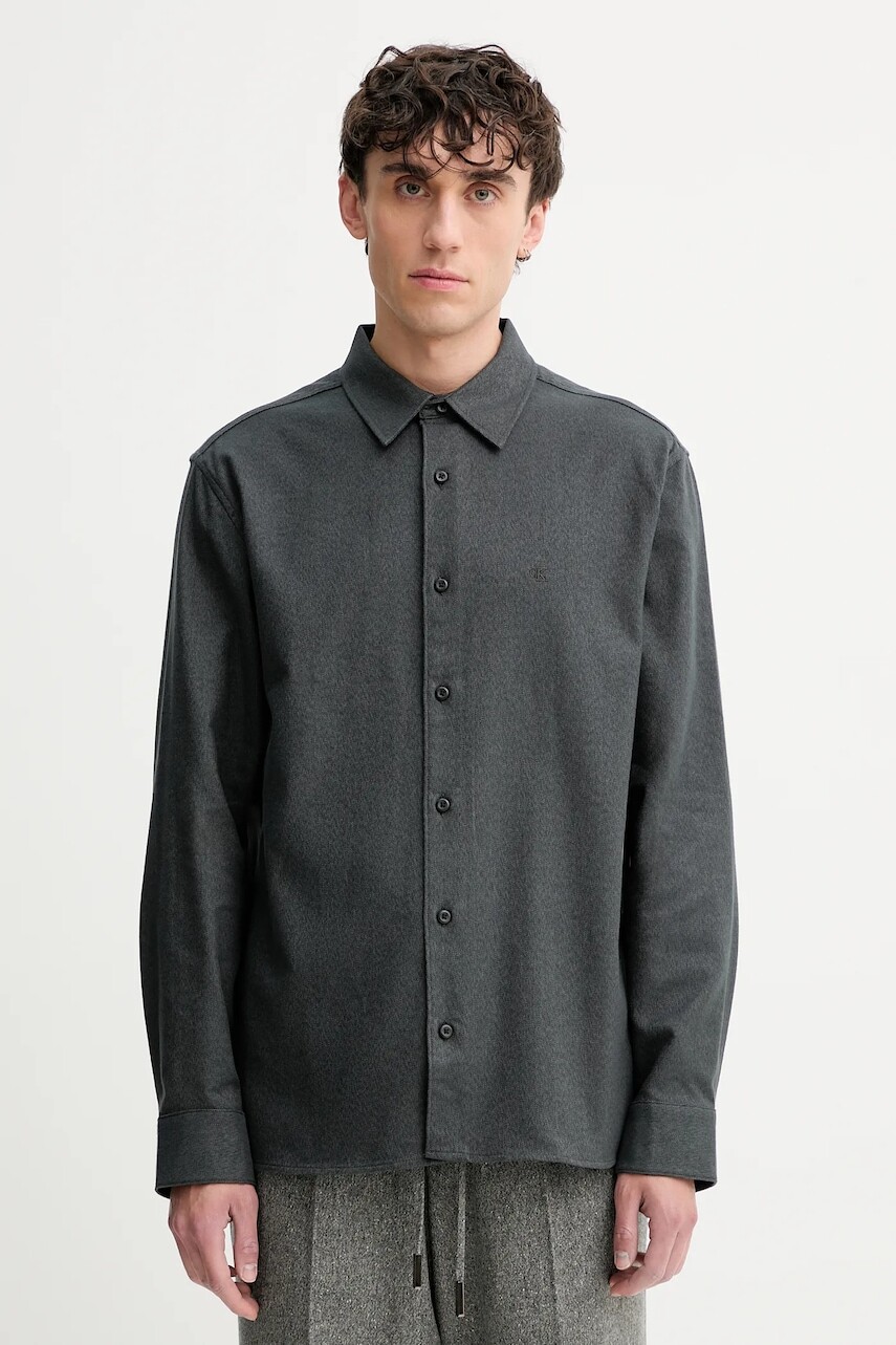 Bavlnená košeľa Calvin Klein šedá farba, regular, s klasickým golierom, LV04LD119G
