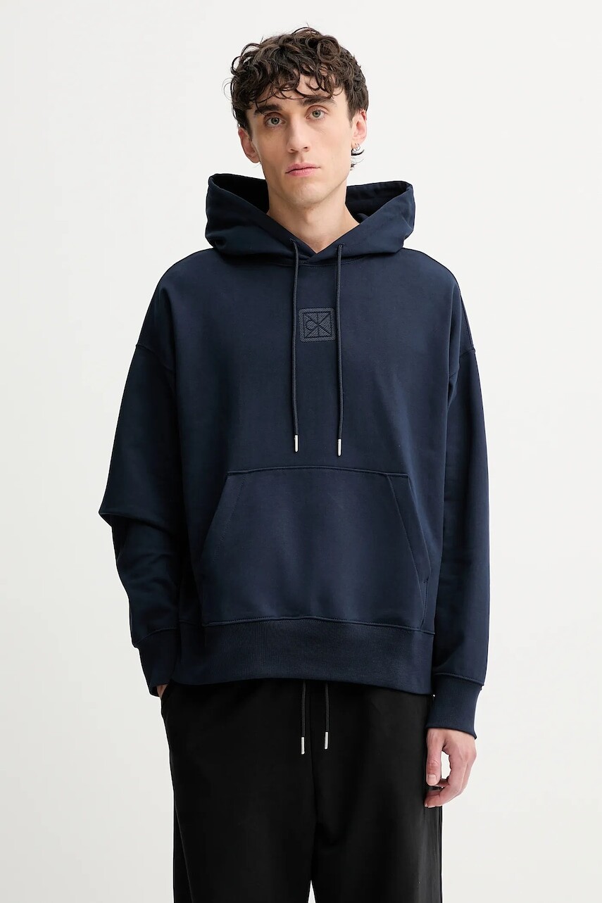 Mikina Calvin Klein tmavomodrá farba, s kapucňou, s nášivkou, LV14LD225G