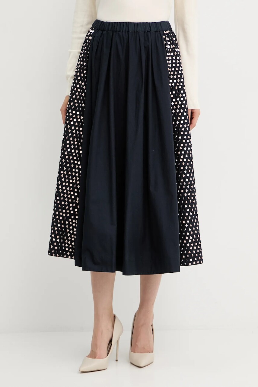 Bavlnená sukňa Forte Forte tmavomodrá farba, maxi, áčkový strih, 14114.my.skirt