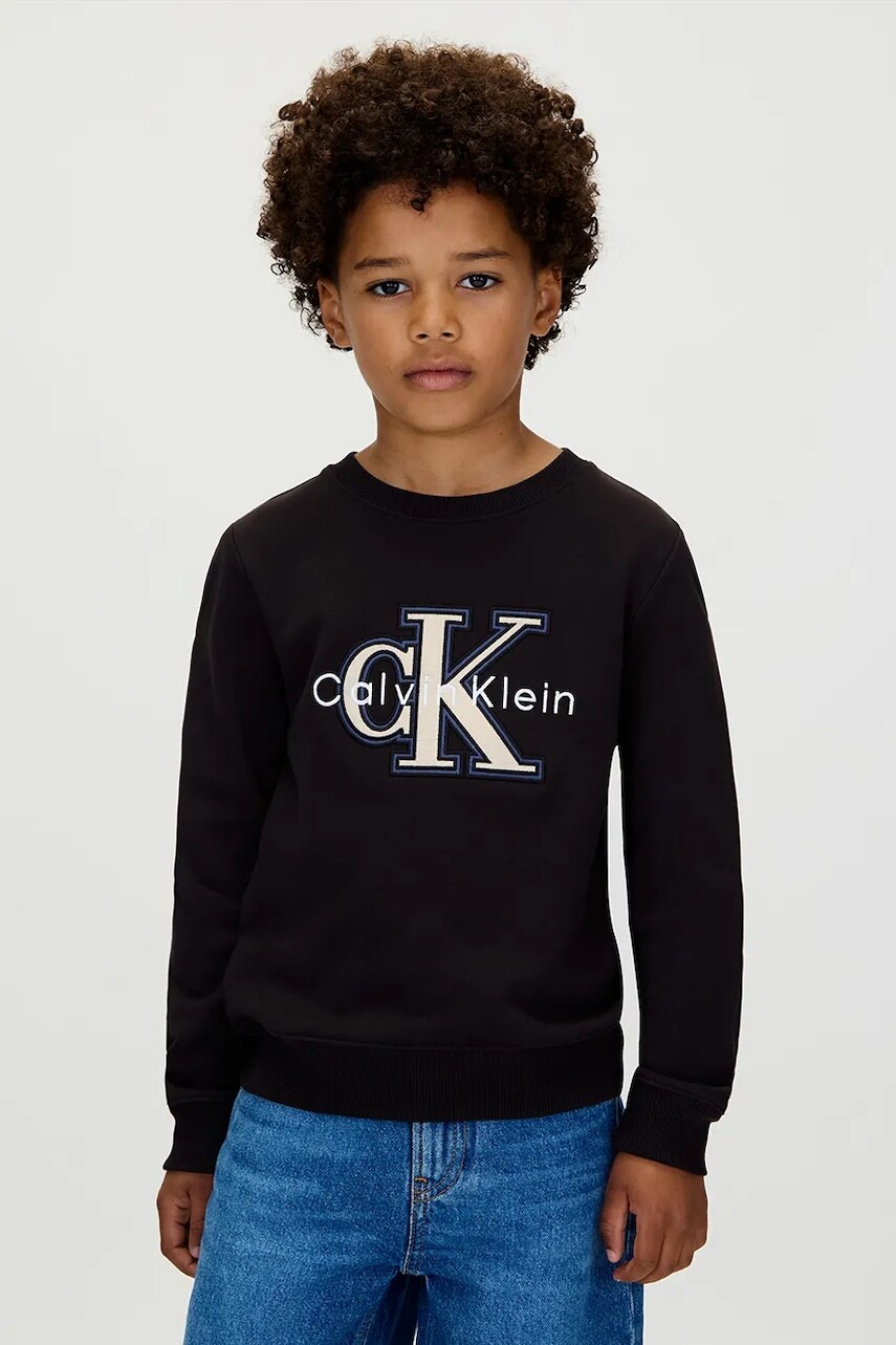Detská mikina Calvin Klein Jeans čierna farba, s kapucňou, IB0IB02585