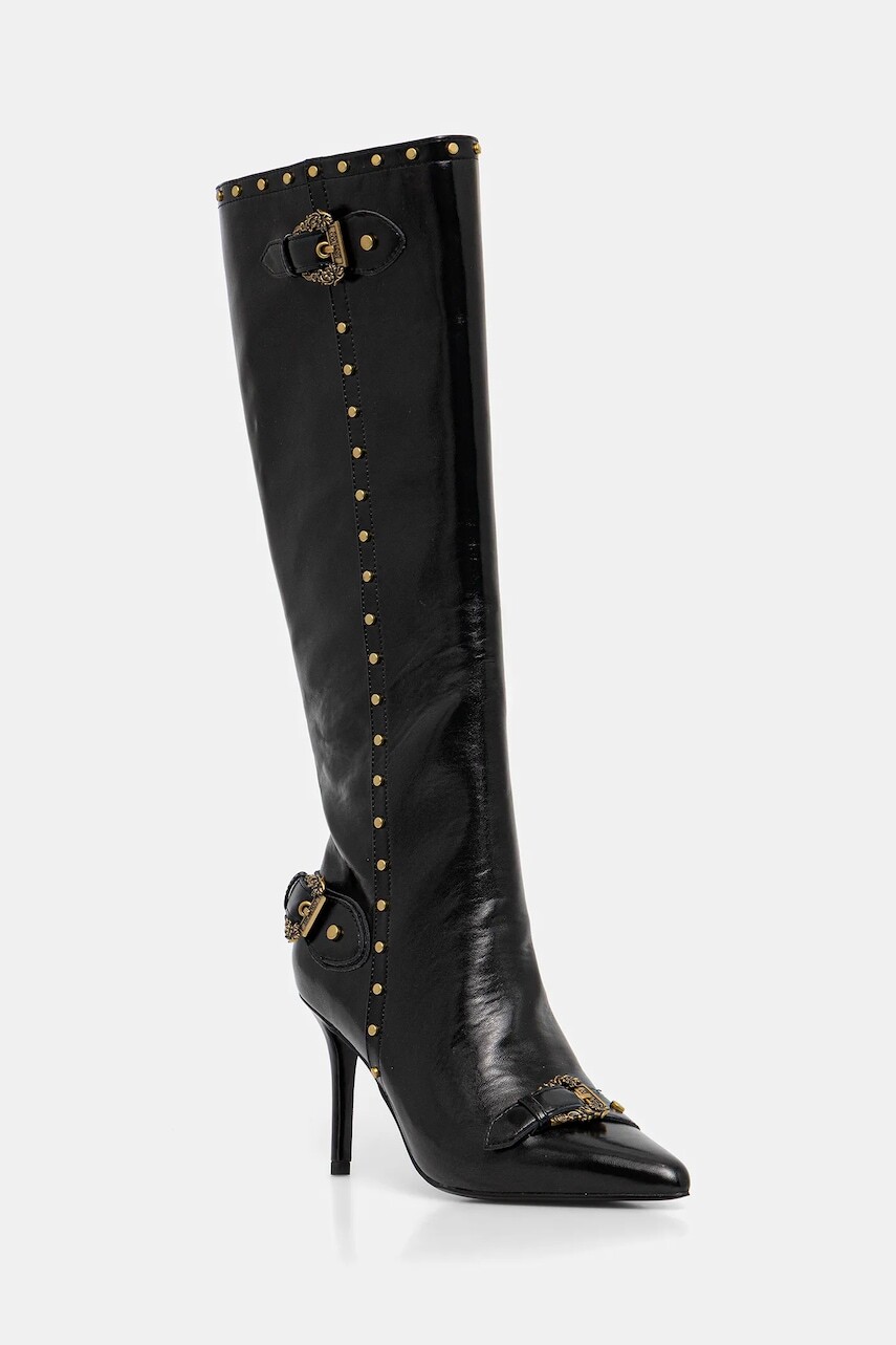 Vysoké čižmy Versace Jeans Couture čierna farba, na vysokom podpätku, 79VA3S58 ZSC35 899