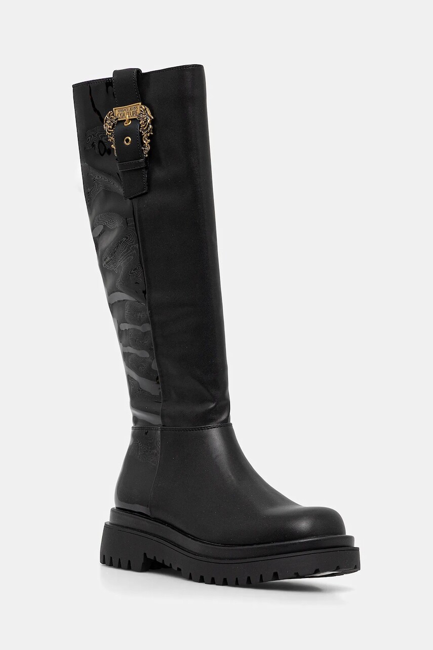 Vysoké čižmy Versace Jeans Couture čierna farba, na plochom podpätku, 79VA3S65 71570 899