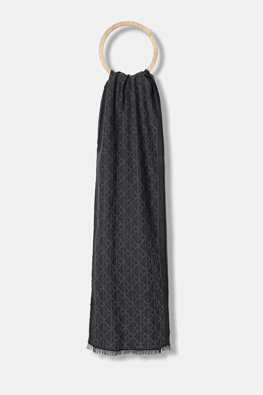 Vlnený šál Calvin Klein šedá farba, vzorovaný, LV04D8064G