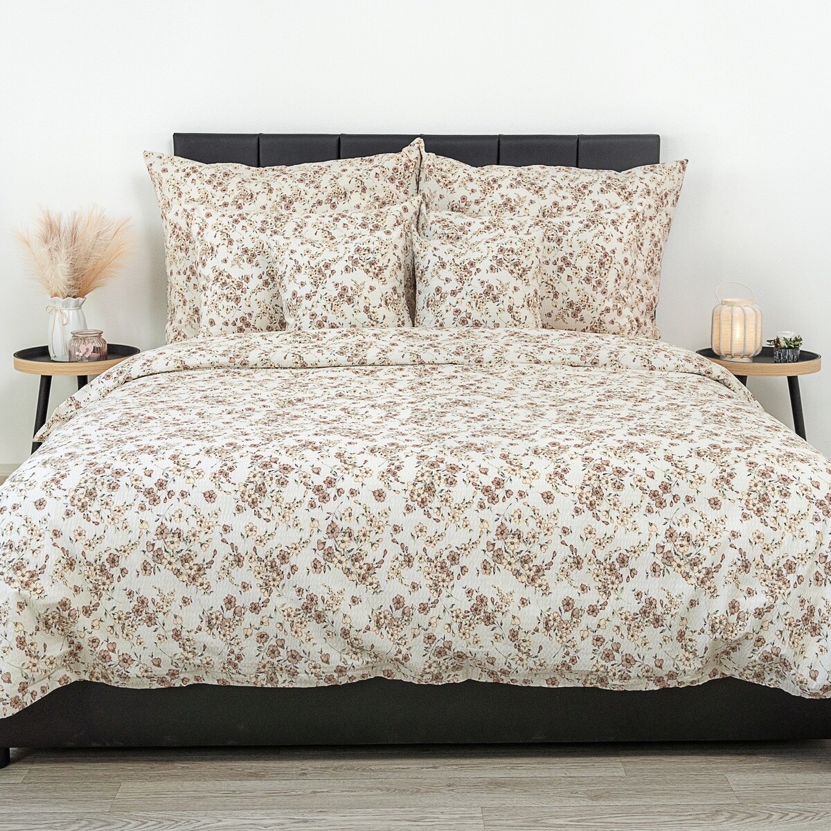 Kvalitex Krepové povlečení Kvítí béžová , 220 x200 cm, 2x 70 x 90 cm, 220 x 200 cm, 2 ks 70 x 90 cm