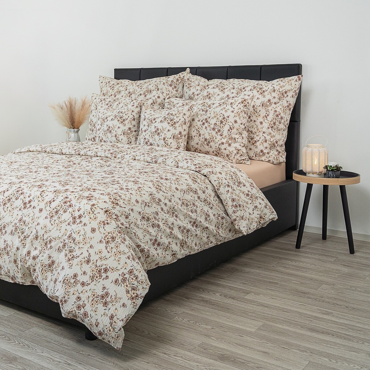 Kvalitex Krepové povlečení Kvítí béžová , 140 x200 cm, 70 x 90 cm, 140 x 200 cm, 70 x 90 cm