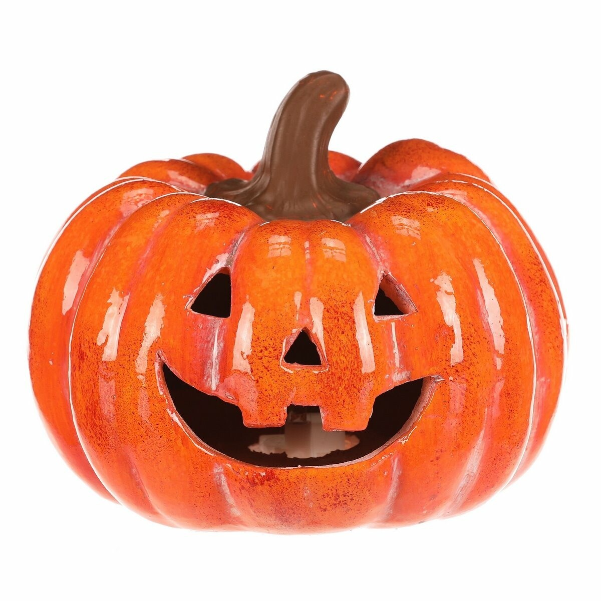 Jesenná LED dekorácia Tekvica s tvárou, 15 x 15 x12 cm, keramika