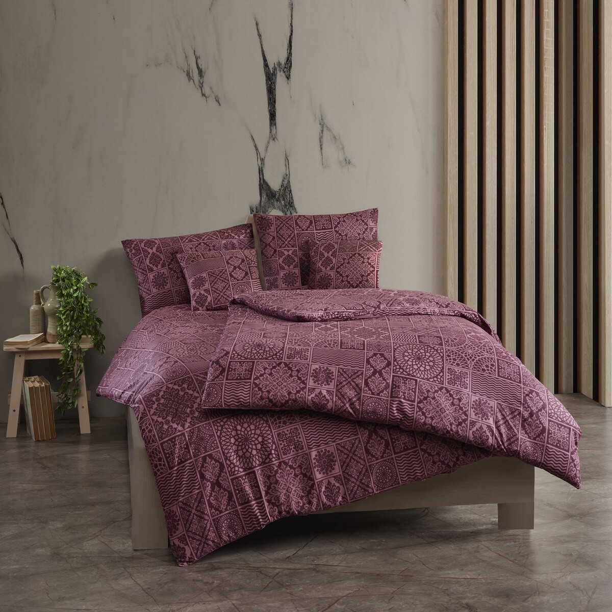 Kvalitex Bavlnené obliečky Tokyo vínová, 200 x 200cm, 2x 70 x 90 cm, 200 x 200 cm, 2 ks 70 x 90 cm