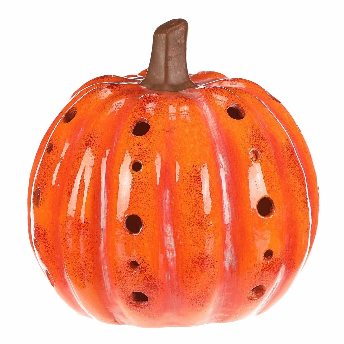 Jesenná LED dekorácia Tekvica s otvormi, 19 x 19 x19 cm, keramika