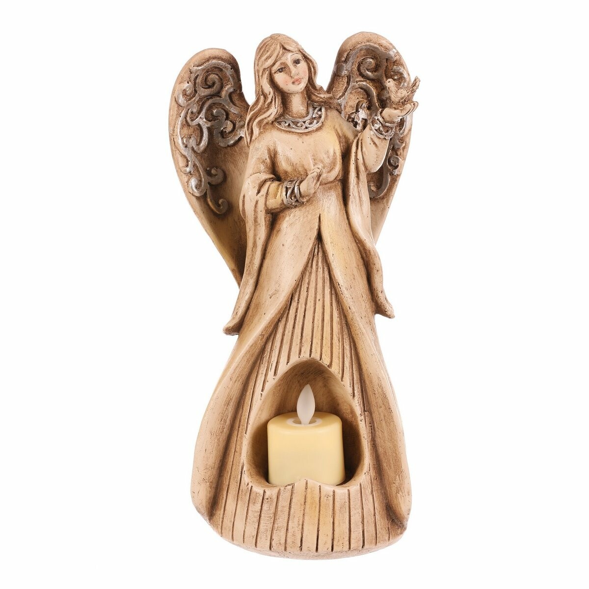 Pietní dekorácia Anjel 25 cm, LED sviečka,polyrezín