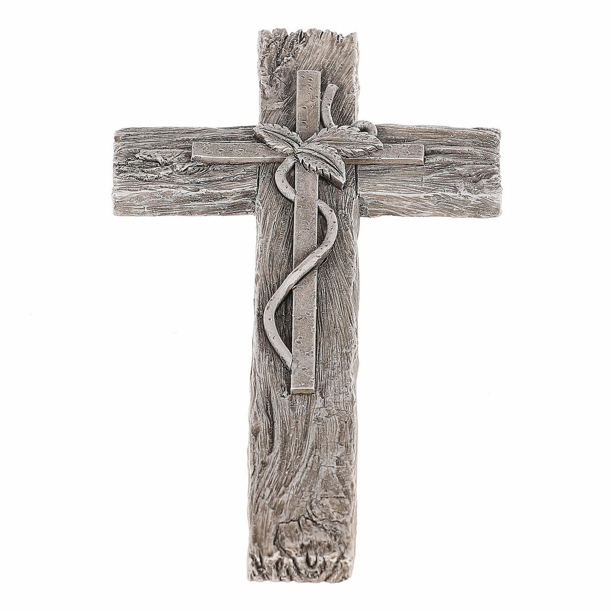 Pietní dekorácia Kríž s lístkami, imitácia dreva,polyresin, 11 x 21 x 2 cm