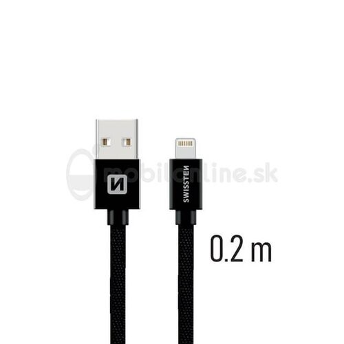 Dátový kábel Swissten Lightning Fast Charge 3A 0,2m Čierny opletený