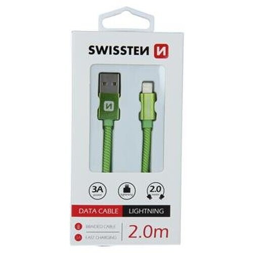 Dátový kábel Swissten Lightning (8pin) 2m Zelený opletený