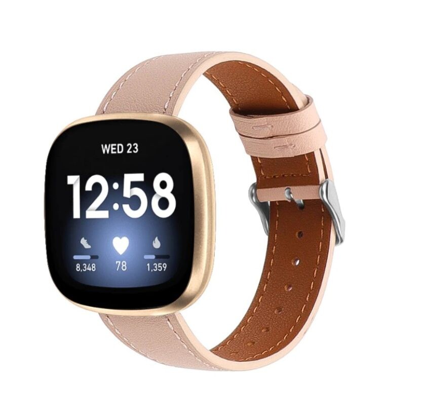 eses Kožený remienok pre Fitbit Versa 3 a 4, Sense 1 a 2 - Ružový s prešívaním