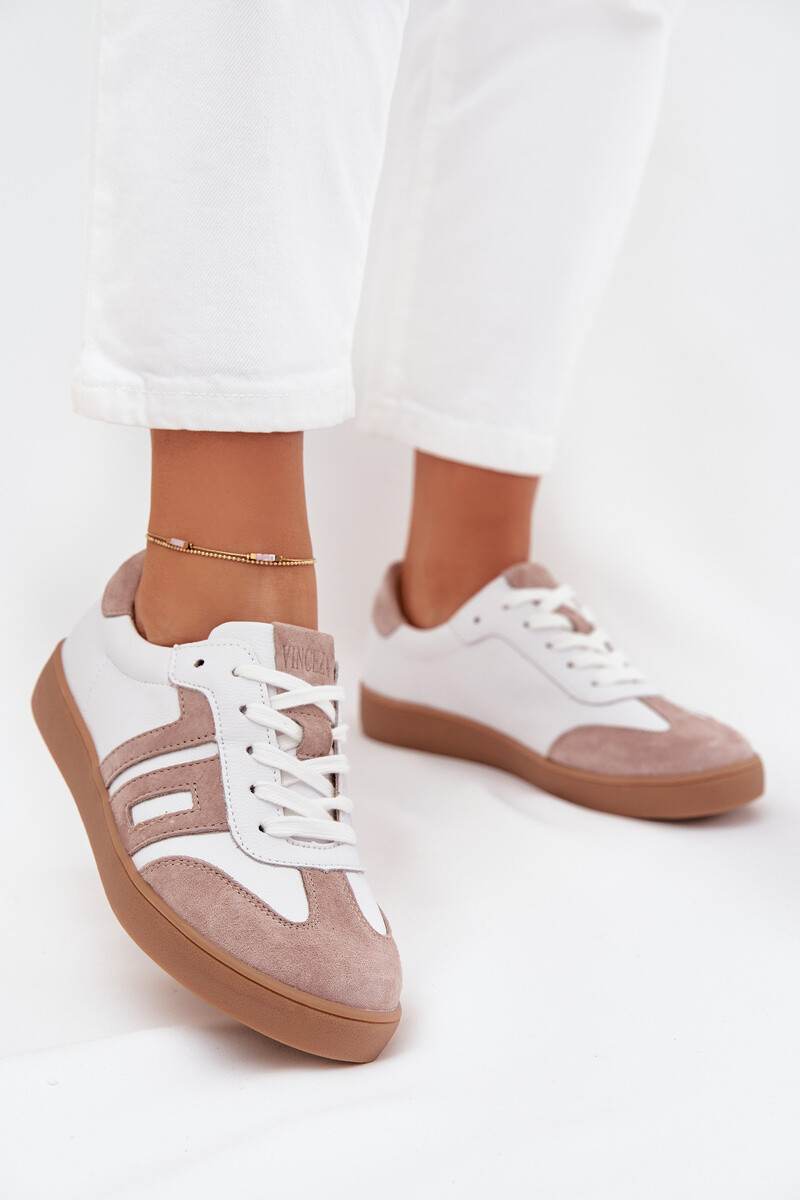 Bielo-béžové dámske semišové tenisky na nižšej platforme - 36