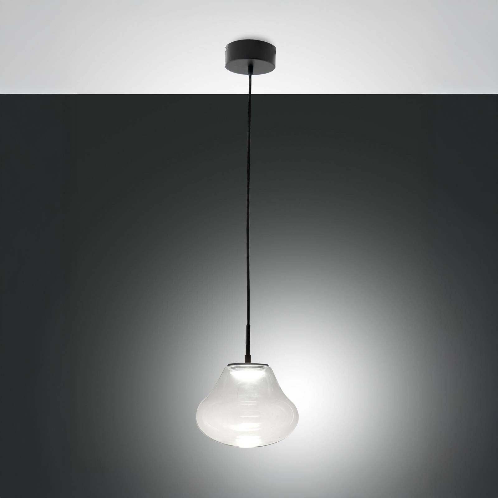LED závesné svietidlo Deva, číre, sklo, Ø 25 cm, CCT, stmievateľné