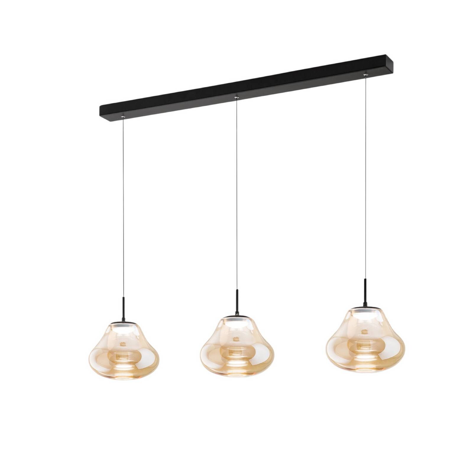 LED závesné svietidlo Deva, 3-pl., 115 cm, jantárové, CCT, stmievateľné