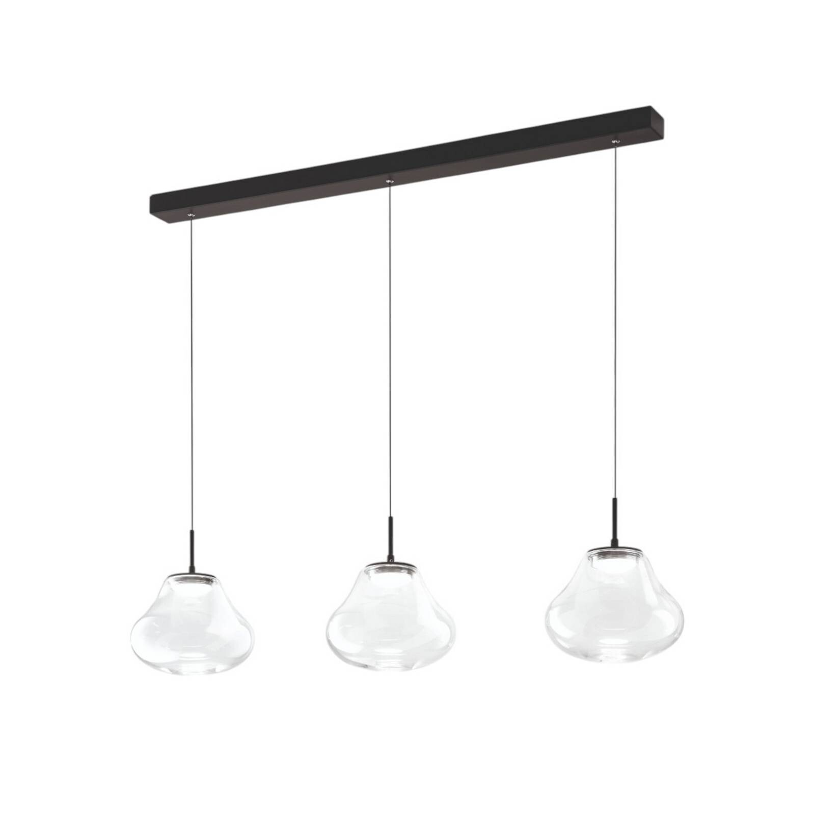 LED závesné svietidlo Deva, 3-pl., 115 cm, číre, CCT, stmievateľné