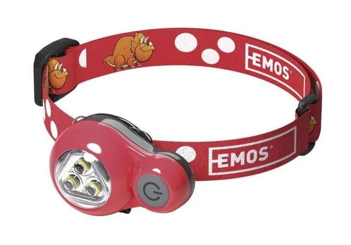 EMOS Detská LED čelovka dino 12lm, 12m, červená P3540/CERVENA