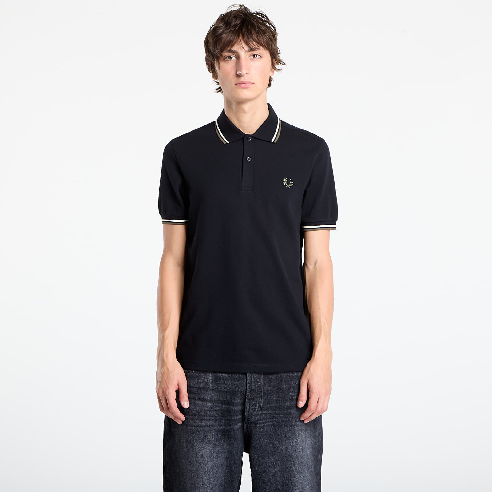 Tričko FRED PERRY Twin Tipped Fred Perry Shirt Blk/ Ecr/ Lrlwgren L