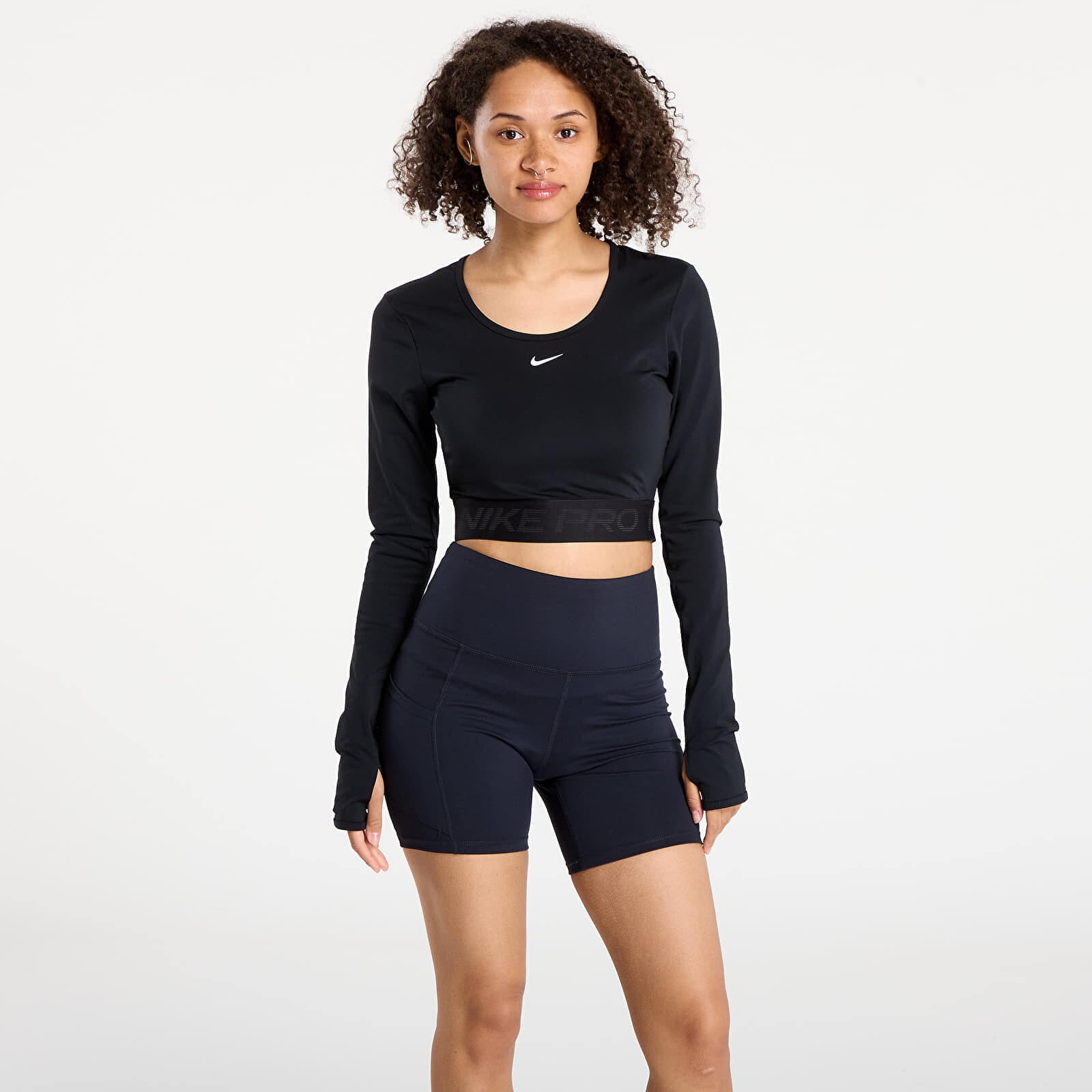 Nike Pro Women's Dri-FIT Cropped Long-Sleeve Top Black/ Anthracite/ White L