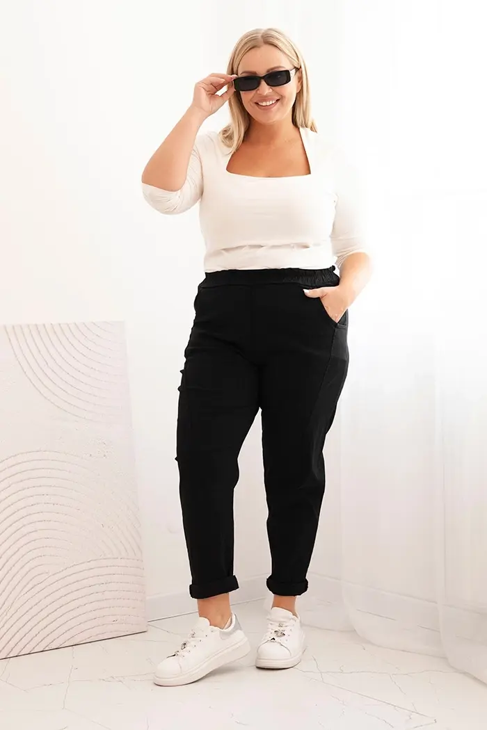 Kesi Włoski Dámske nohavice Plus Size dekantované s viskózou a širokou gumou čierne