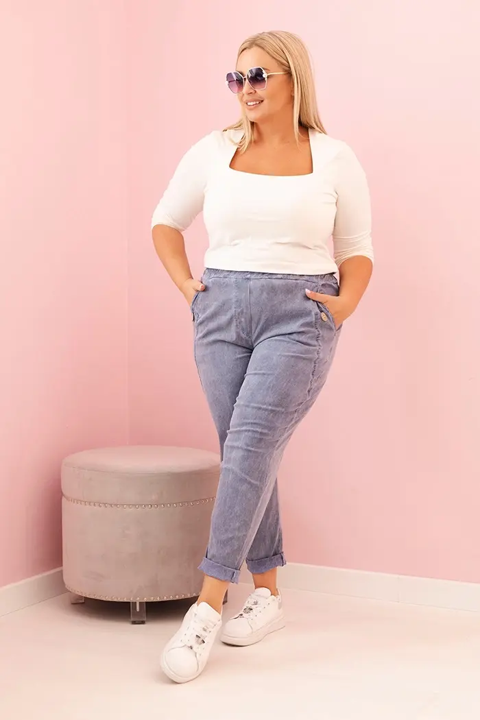 Kesi Włoski Dámske spodné nohavice dekátované Plus Size s viskózou a gumou džínové farba
