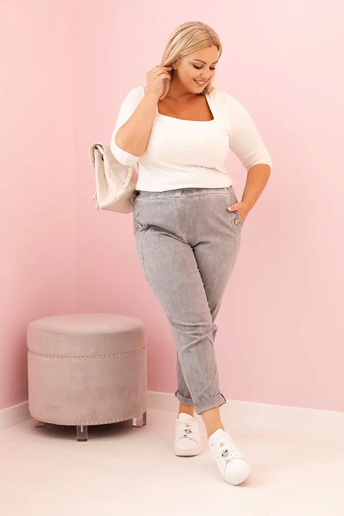Kesi Włoski Dámske nohavice dekontrované Plus Size s viskózou a gumou šedé