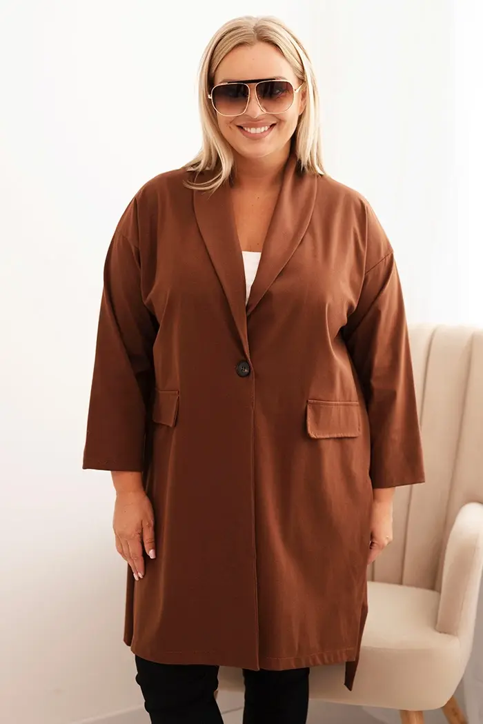 Kesi Włoski Dámska plus size narzutka Punto z bavlnou zapínaná na gombík čokoládová