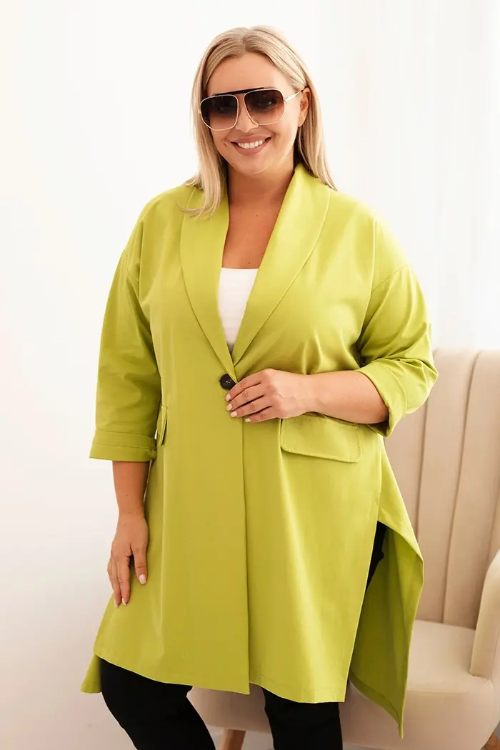 Kesi Włoski Dámska narzutka Plus Size Punto z bavlnou na gombík pistáciová