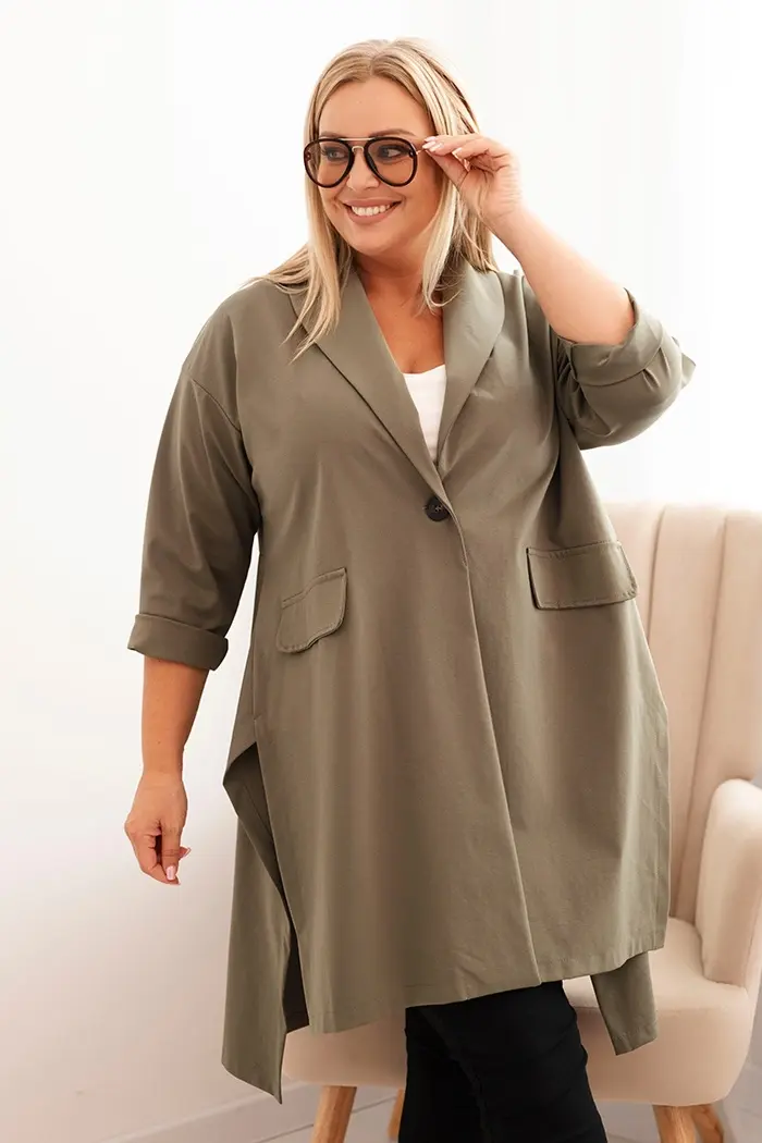 Kesi Włoski Dámska narzutka Plus Size Punto z bavlnou zapínaná na gombík khaki