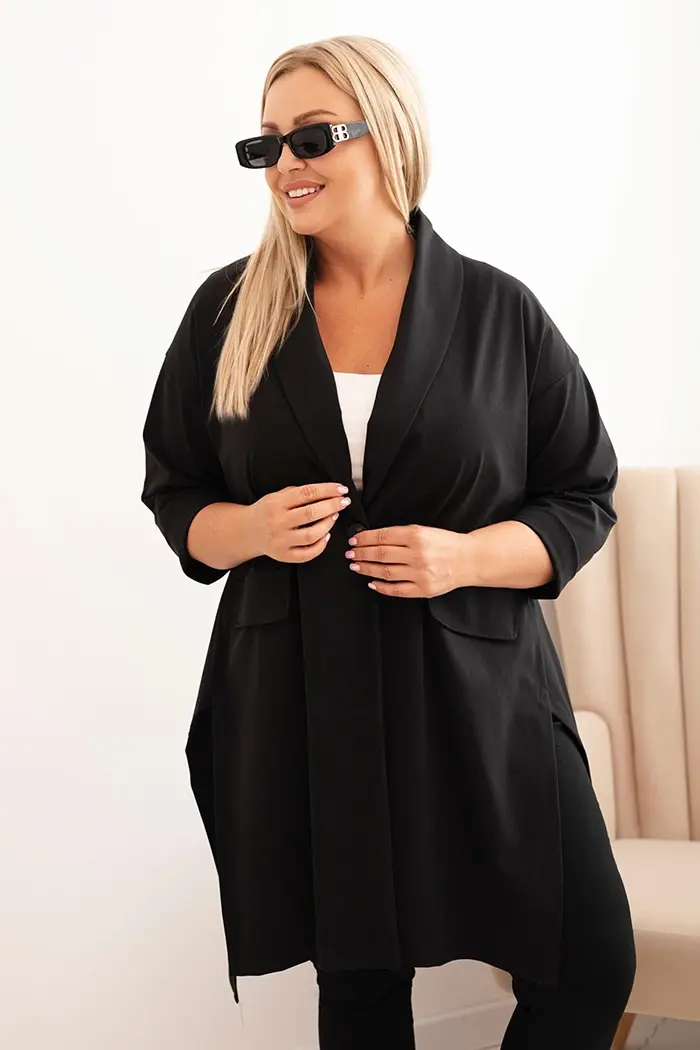 Kesi Włoski Dámska narzutka Plus Size Punto s bavlnou zapínaná na gombík čierna