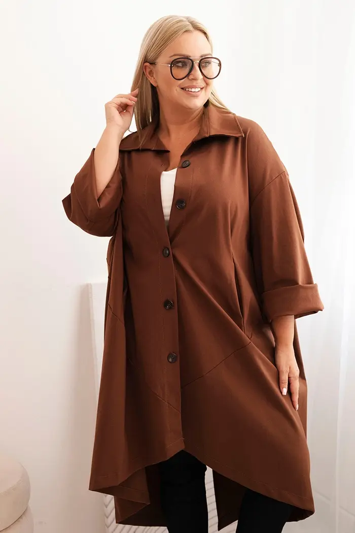 Kesi Włoski Dámska plus size narzutka Punto z bavlnou a gombíkmi čokoládová
