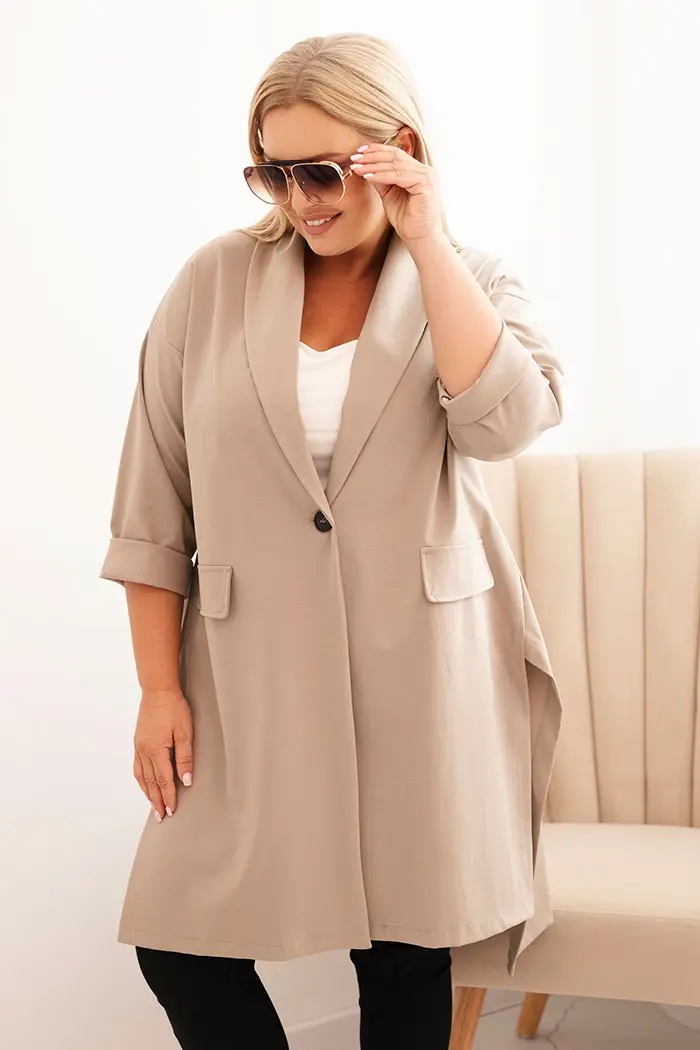 Kesi Włoski Dámska narzutka Plus Size Punto z bavlnou na gombík fango