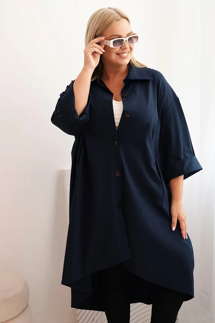 Kesi Włoski Dámska Plus Size Punto bundička s bavlnou a gombíkmi granátová