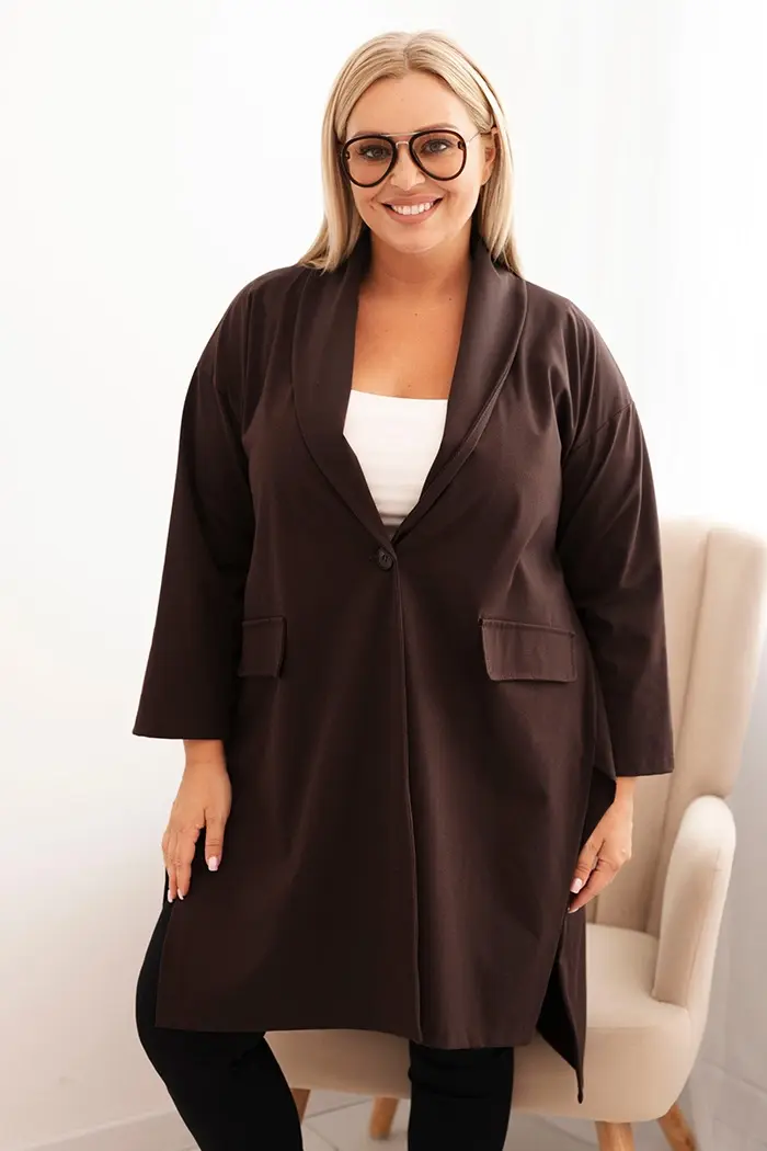 Kesi Włoski Dámska narzutka Plus Size Punto z bavlnou zapínaná na gombík hnedá