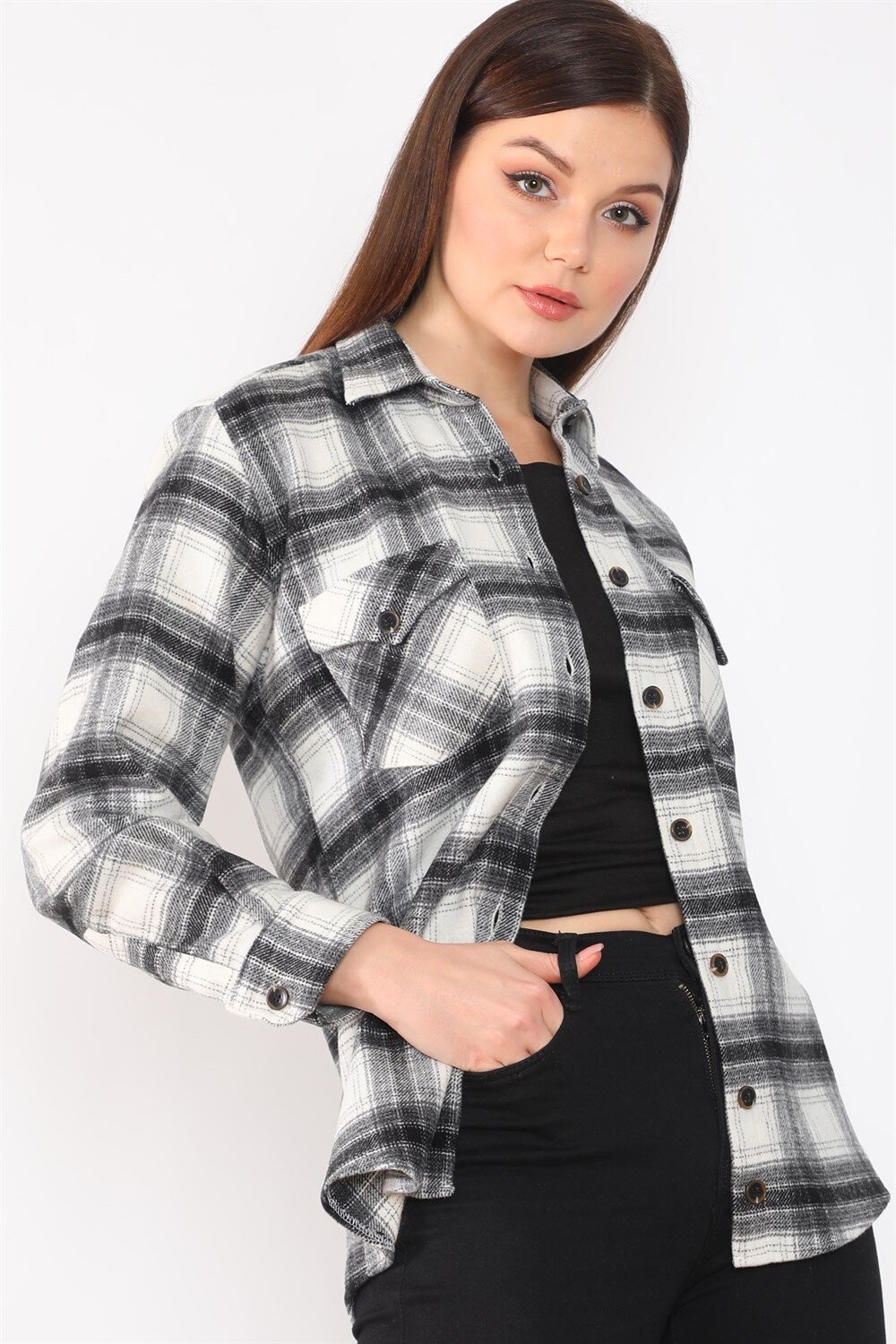 Z6663 DEWBERRY WOMEN'S SHIRT-BLACK