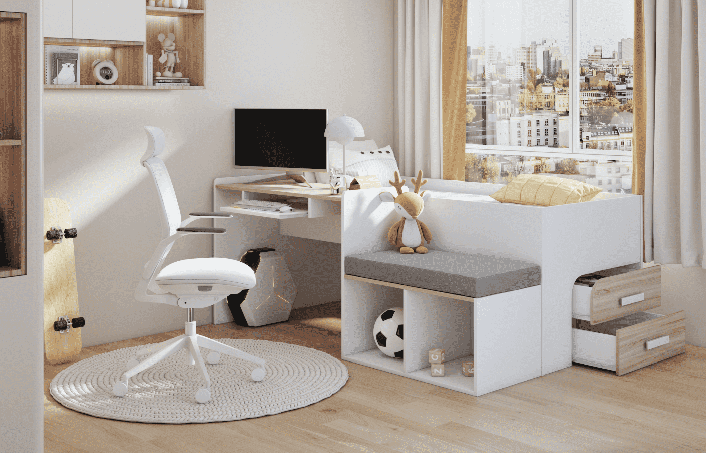 ArtBed Detská vyvýšená posteľ so stolíkom MEGAN | biela 80 x 180 cm