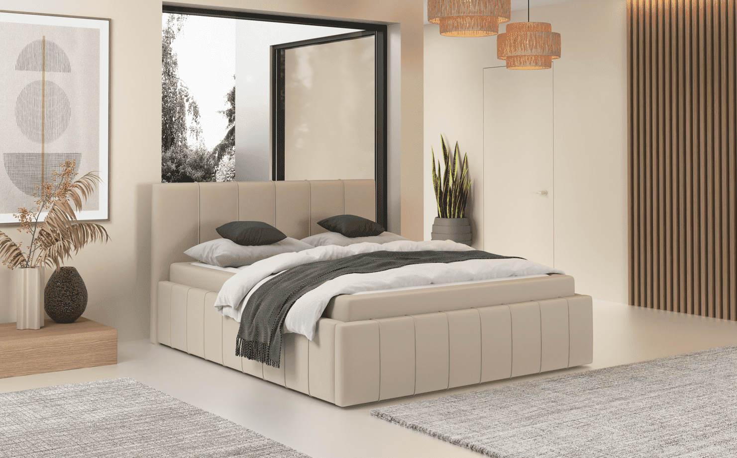 Elvisia Manželská posteľ MONACO s výklopným roštom | béžová 160 x 200 cm