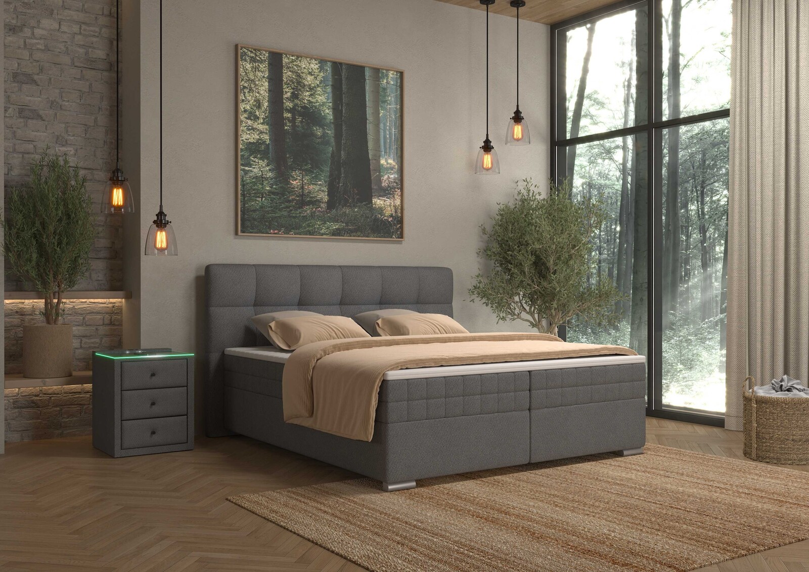 Elvisia Manželská posteľ ALPINA Boxspring | tmavá sivá 160 x 200 cm