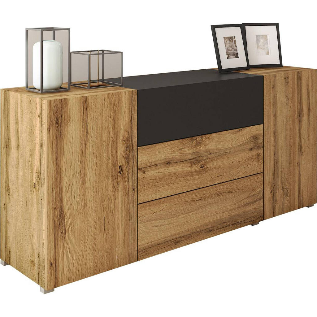 MID.YOU ŠIROKÁ KOMODA, čierna, dub wotan, 150/68/38,5 cm